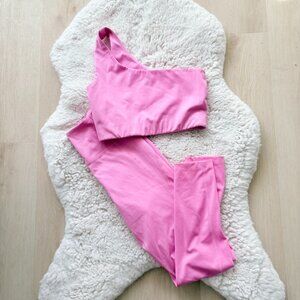 Girlfriend Collective Set One Shoulder Bra Leggings Light Pink Size Small